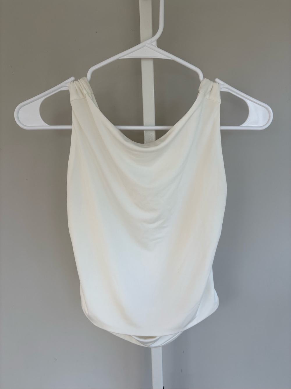 Meshki Cowl Neck Draped Tank Top Cream Sleeveless Bodysuit Style Size S